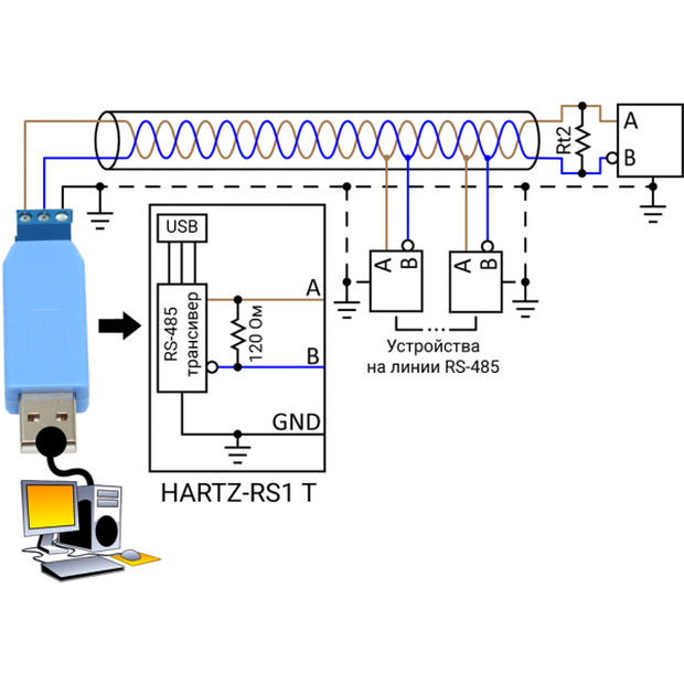 Конвертер интерфейса USB в RS485 HARTZ-RS1 T