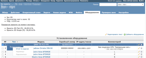 Плагин "Оборудование" для ERP Redmine